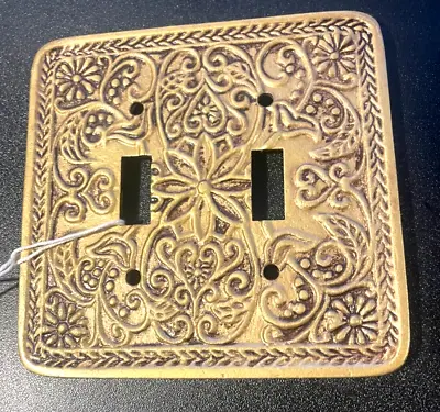 Double Light Switch Cover Plate Antique-Gold Farmhouse Vintage Cast Iron Metal • $11.30