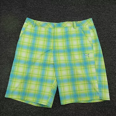 Puma Shorts Adult Size W38 Blue & Green Plaid Dry Cell Breathable Casual Mens • $16.96