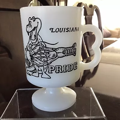 Vintage Milk Glass Pedestal Louisiana Pride Souvenir Mug Cup Alligator Lobster • $14