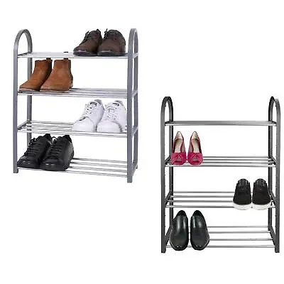 4 Tier Cabinet Storage Organiser Shoe Rack Stand Holds 8 Pairs Metal Black Grey • £9.99