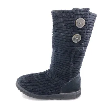 UGG Australia Cardy Tall Knit Winter Boots Kid Youth Size 6 EUR 36 Black Acrylic • $29.99