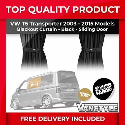 £29.99 • Buy Fits Vw T5 03-15 Transporter Blackout Fabric Sliding Door Window Curtain Black