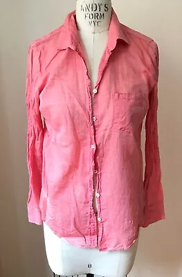 J Crew “The Boy Shirt” Soft Fuchsia Pink Button Down 100% Linen Jenna Lyons Era • $51