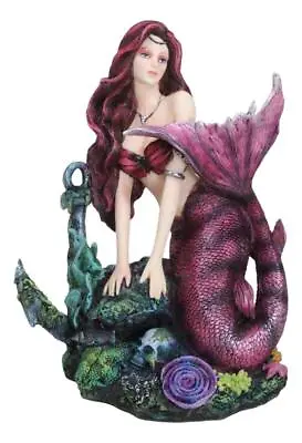 Siren Mermaid Sitting By Sunken Ship Anchor Skull Corals Ocean Graveyard Statue • $64.99