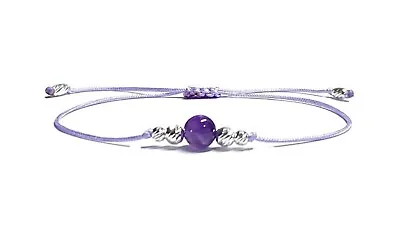 Karma Gemstones Amethyst Sterling Silver February Birthstone Balance Bracelet • £8.45