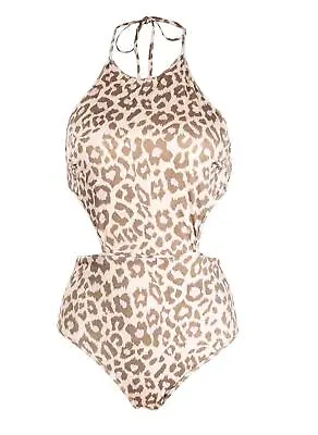 Zimmermann Jude Cutout Halter One Piece | Pink Leopard Open Back • $129.99