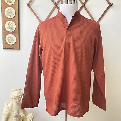Vintage Hippie Bohemian Shirt Mens Mandarin Collar Striped Henley Medium • $36