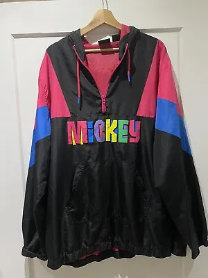 Disney Mickey Mouse Neon Pullover Windbreaker Jacket XXL Retro Colorful • $14.99