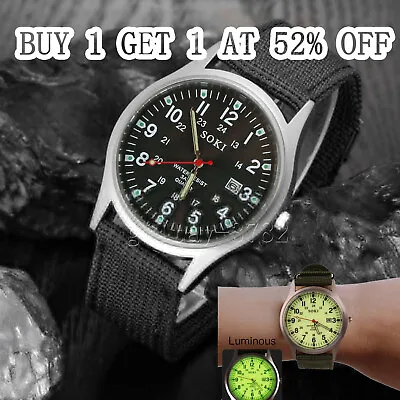 £3.98 • Buy Mens Watches Military Leather Date Canvas Quartz Analog Army Casual Wrist Watch