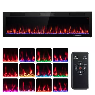 Electric Fireplace Heater 60  Recessed & Wall Mount W/ Adjustable Flame & Remote • $253.98