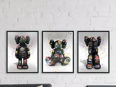 Kaws Banksy Bear Graffiti Print Pop Modern Street Urban Wall Art Poster Set Of 3 • £30