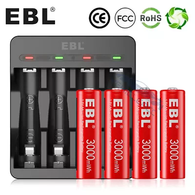 4Pcs 1.5V AA Lithium Rechargeable Battery 3000mWh Li-Ion Batteries Charger Combo • $24.99