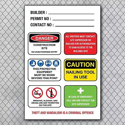 Owner Builder Construction Site Safety Sign 5mm Thick Corflute - • $20.85