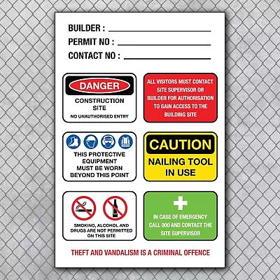 Owner Builder Construction Site Safety Sign 5mm Thick Corflute Panel • $20.85