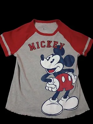Disney Mickey Mouse Grey/Red Ribbed Stretch Top Shirt Juniors XL 15-17 • $7.99