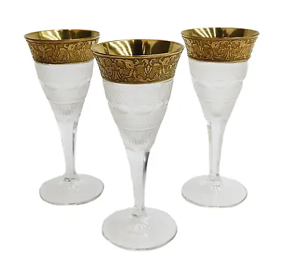 3 Moser Czech Cut Crystal Glass Port Wine Goblets In Gold Splendid • $325