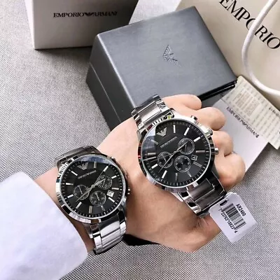 £85.50 • Buy New Genuine Emporio Armani Ar2460 Black Dial Stainless Steel Mens Watch Gift Uk