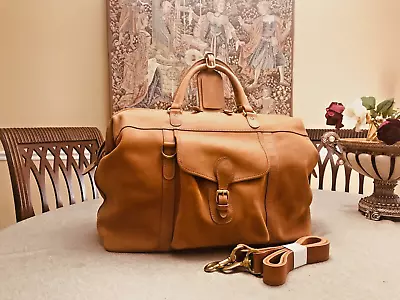 MULHOLLAND BROS.  LONGHORN  Tan Leather Doctor Bag / Weekender / Safari -US Made • $550