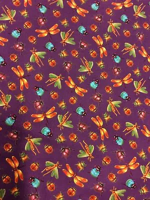 Erlanger Group-Ribbit Insects On Purple 100% Cotton • £3.35