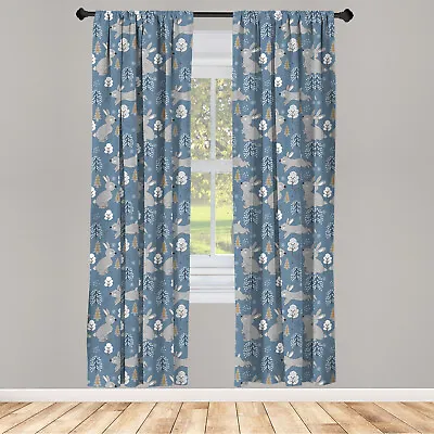 Bunny Curtains 2 Panel Set Rabbits Trees And Snowflakes • £23.99