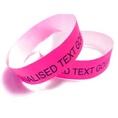 £3 • Buy 100 Pink 19mm Personalised Tyvek Wristbands Entry Party Custom Ticket Entrance 