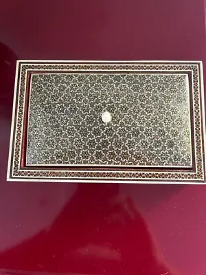 Vintage Micro Mosaic Sadeli Inlay Wood Bone Metal Box - Red Velvet Lining  • $225