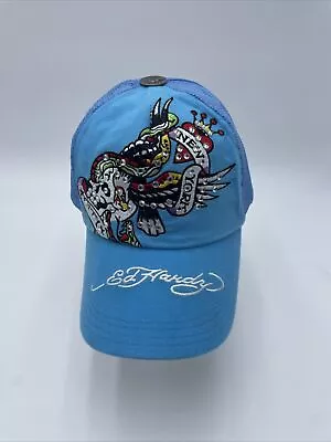 Vintage Ed Hardy Christian Audigier Trucker Hat Rare New York Skull Snake Blue • $24.74