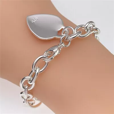 925 Sterling Silver Filled Heart Dangle Charm Bracelet Bangle Women Jewelry Gift • $2.49