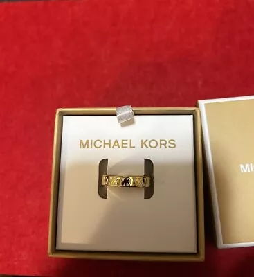 MICHAEL KORS Gold Tone MK Logo Pave Band Ring Size 7 NEW $85 With Box • $50