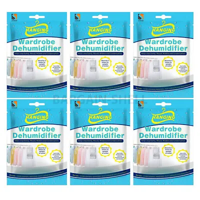 6 X Hanging Wardrobe Dehumidifier Bags Stops Damp Mould Absorb Moisture UK • £7.99