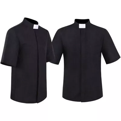 Short Sleeve Priest Black Shirt Pastor Men Clergy Stand-up Tab Collar Catholic • $21.66