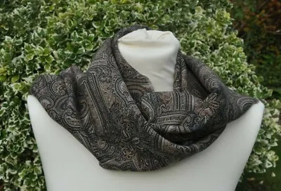 Scarf In Liberty Varuna Wool Blue Brown Taupe Grey Black Paisley Style • £24.99