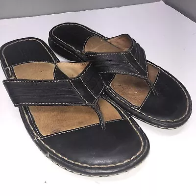 Born Black Leather Flip Flops Women’s 8 M/W* W3565 Sandals Thongs Comfort Trendy • $8.88