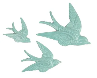 Sass & Belle Retro 3 Ceramic Flying Swallow Birds Wall Decoration Art Duck Egg  • £12.99