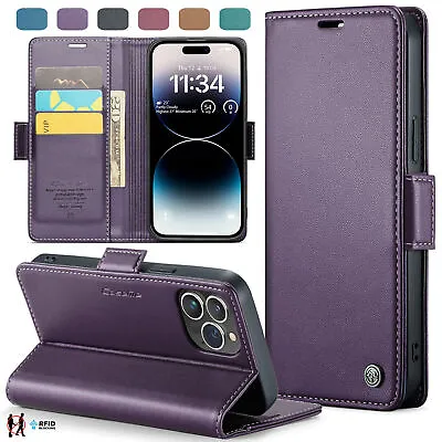 For IPhone 15 14 13 12 11 Pro Max X/XS RFID Block Flip Leather Wallet Cards Case • £9.74