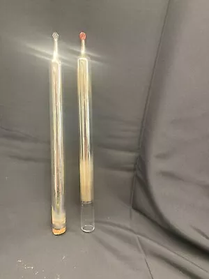 (2) Vintage Mercury Glass Candlesticks Tapers - Mid Century Red Flame About 10  • $12