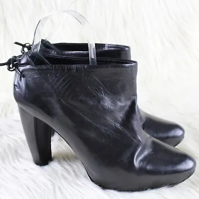 Vera Wang Lavender High Heel Ankle Booties Lace Back Black Leather Size 9.5 • $30