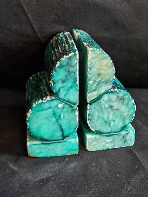 Vintage Dyed Blue Green Emerald Marble Bookends Stacked Logs Abstract Boho • $34
