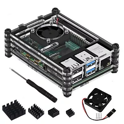 Acrylic Transparent Case Clear Shell W/ Cooling Fan/Heatsink For Raspberry Pi 4B • $17.98