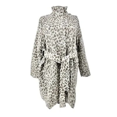 Old Navy Maternity Coat Women's XL Gray Leopard Print Zip And Waist Tie Closure • $35