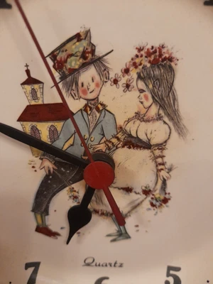 Vintage 60s-70s Kitsch Plate Clock. Cute Couple Novelty Working Retro Kitchen • £12.99