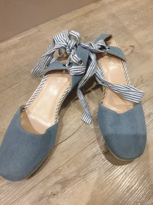 £2.99 • Buy Miss Selfridge Denim Ribbon Tie Ankle Espadrilles Wedges Uk 6