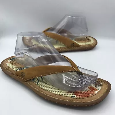 Born Mens Brown Leather Hawaii Thong Flip Flop Sandals Shoes Size 8 • $29.99