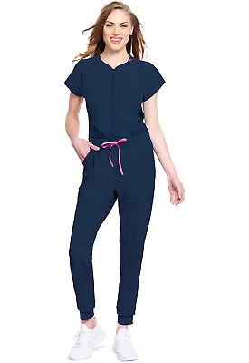 Med Couture Scrubs Women's Zip Front Jumpsuit MC502 NAVY Navy Free Ship • $57.99