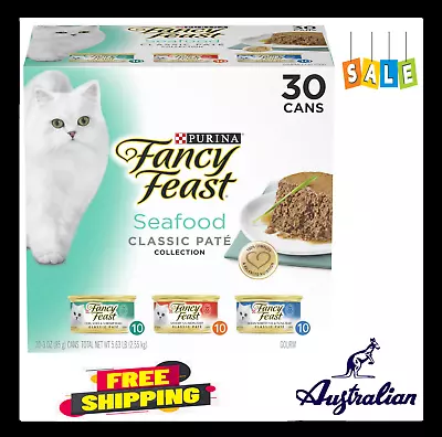 FANCY FEAST Adult Seafood Pate Variety Pack Wet Cat Food 30X85G • $60.79