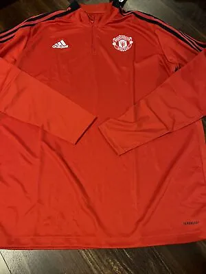 New Adidas Mens Manchester United Soccer 1/4 Zip Warmup Shirt Size 2XL Red Black • $45