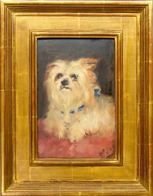 Antique Original Oil Dog Painting Maltese Yorkie Westie After Maud Earl 1899 • $1199.99
