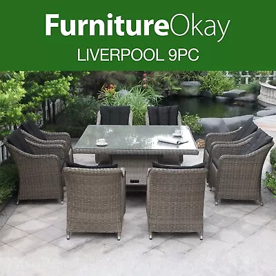 $3249 • Buy FurnitureOkay® Liverpool 9pc Wicker Outdoor Dining Setting Patio Furniture Set