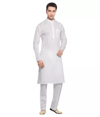 Kurta Plain White With Chudidar Pajami Casual Plain Kurta For Comfort Cotton Sut • £25.48