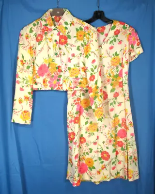 VTG STEPHAN CASUALS Day Dress & Jacket Set IVORY FLORAL Shift LINED TWILL 12 M • $20